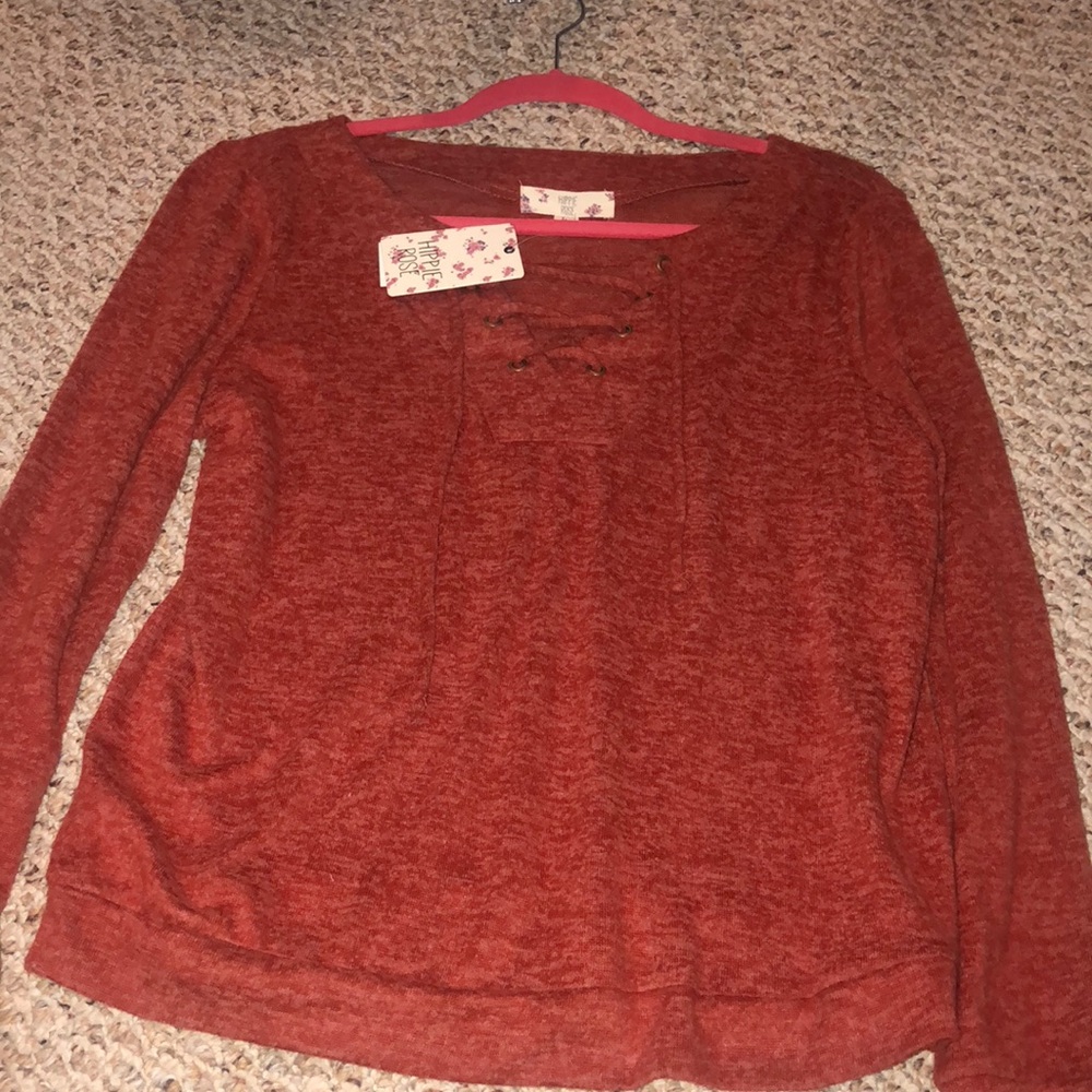 Cozy long sleeve lace up that is stylish too.